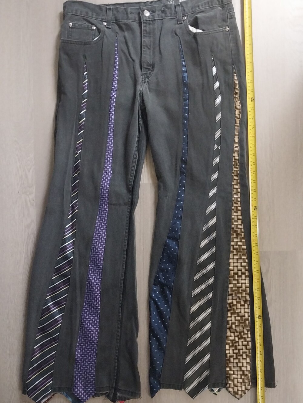 Flared Tie Inset Black Pants with Multicolour